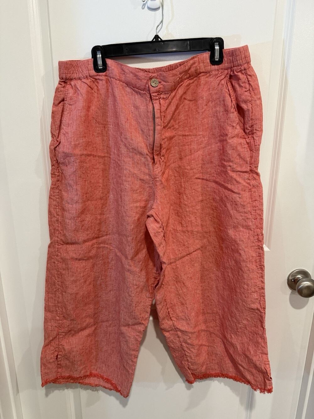 Coldwater Creek Womens Sz 18 Coral Pink 100% Linen Cropped Wide Leg Pants Beach